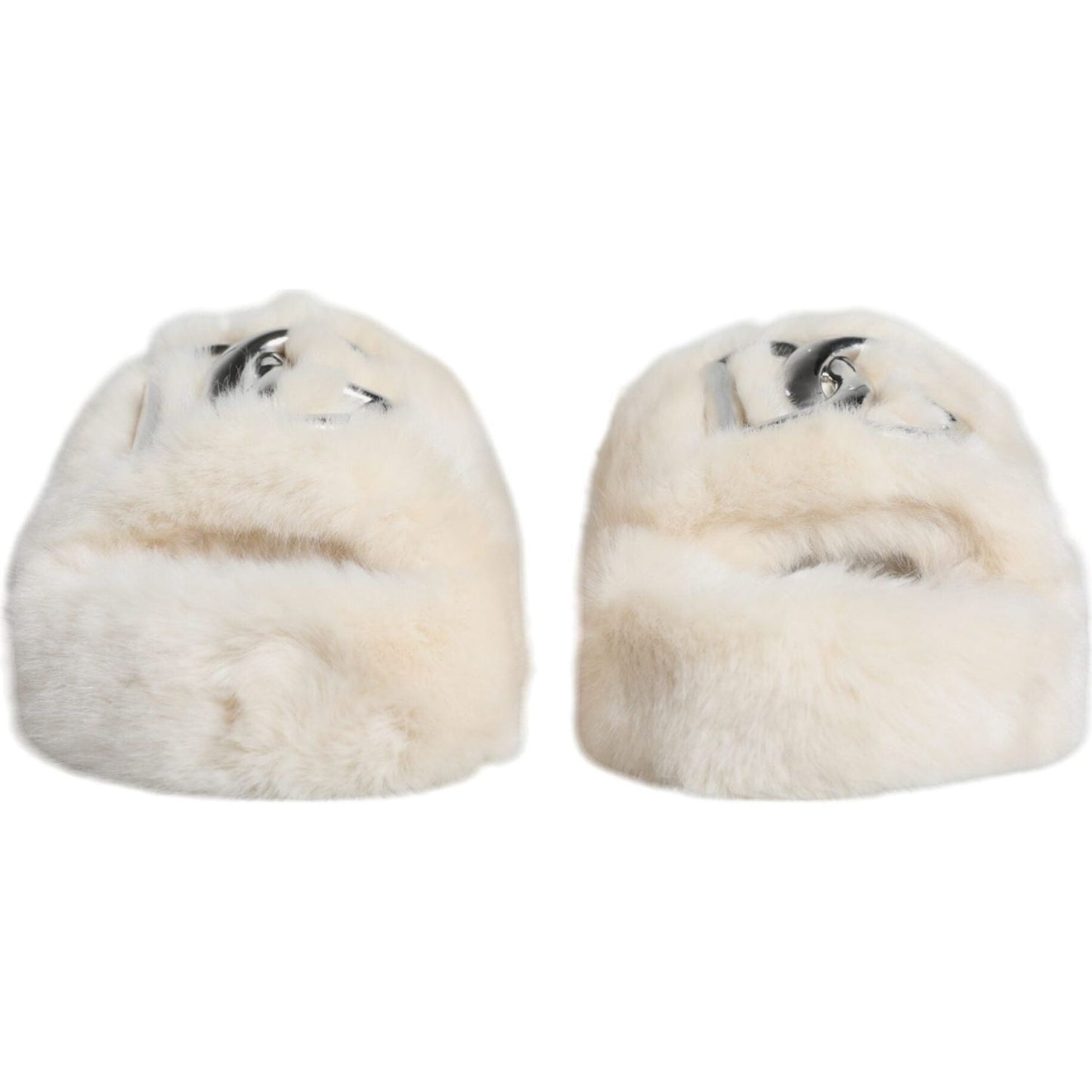 Dolce & Gabbana Beige Faux Fur Slides Flats Sandals Shoes Dolce & Gabbana