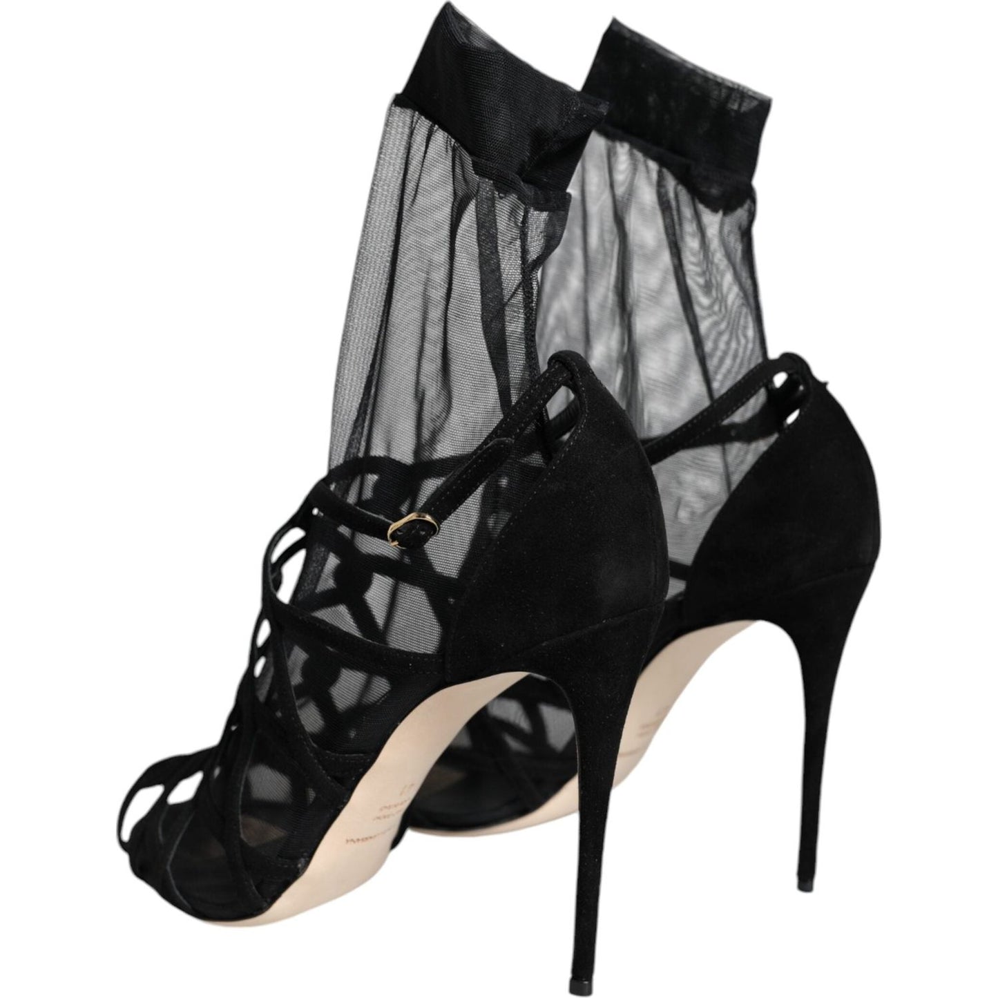 Dolce & Gabbana Black Tulle Stretch Heels Sandals Shoes Dolce & Gabbana