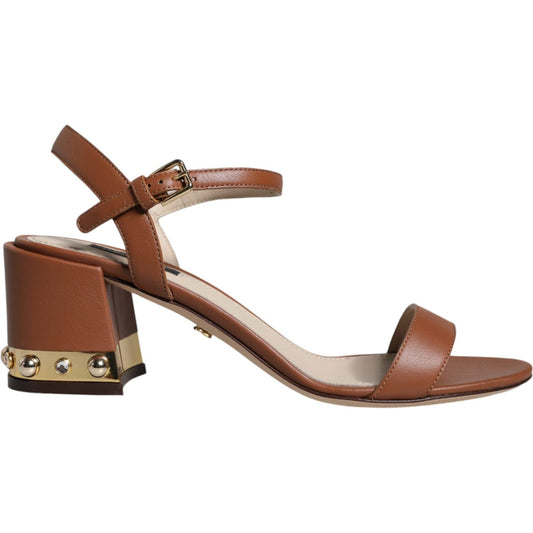 Dolce & Gabbana Brown Leather Ankle Strap Sandals Shoes Dolce & Gabbana