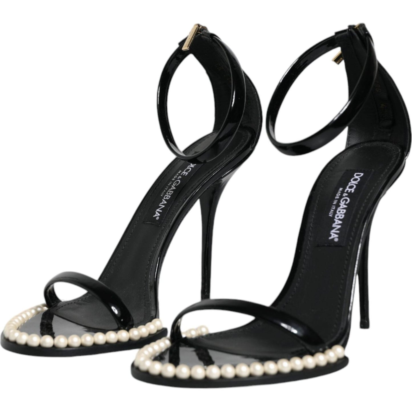 Dolce & Gabbana Black Keira Leather Faux Pearl Sandals Heels Shoes Dolce & Gabbana