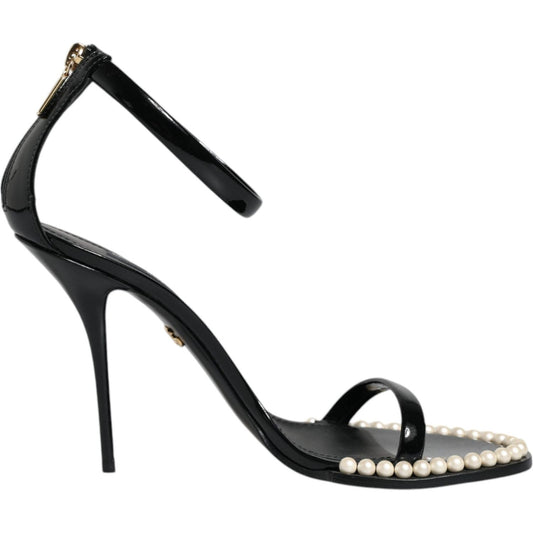 Dolce & Gabbana Black Keira Leather Faux Pearl Sandals Heels Shoes Dolce & Gabbana