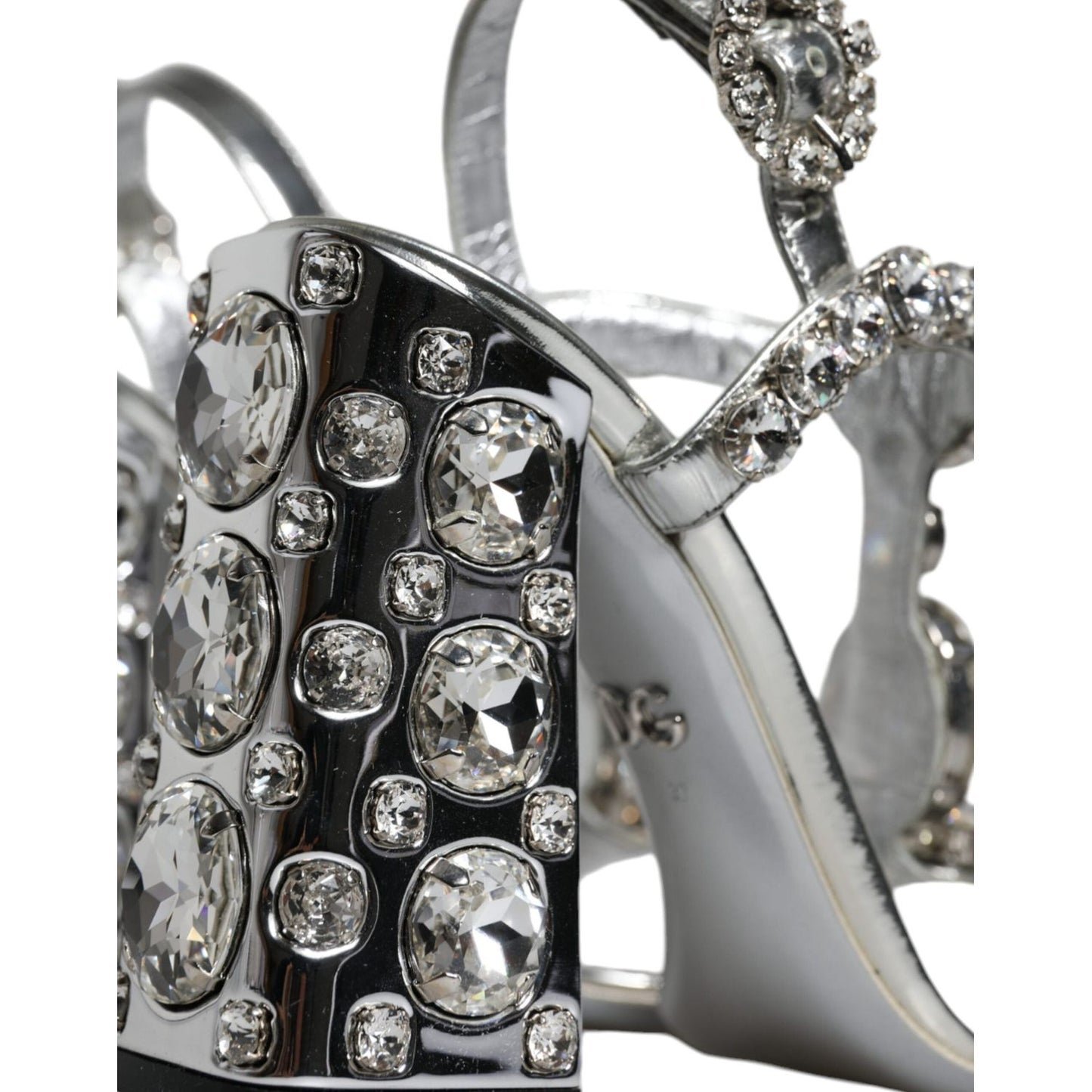 Dolce & Gabbana Silver Leather T-strap Crystal Sandals Shoes Dolce & Gabbana