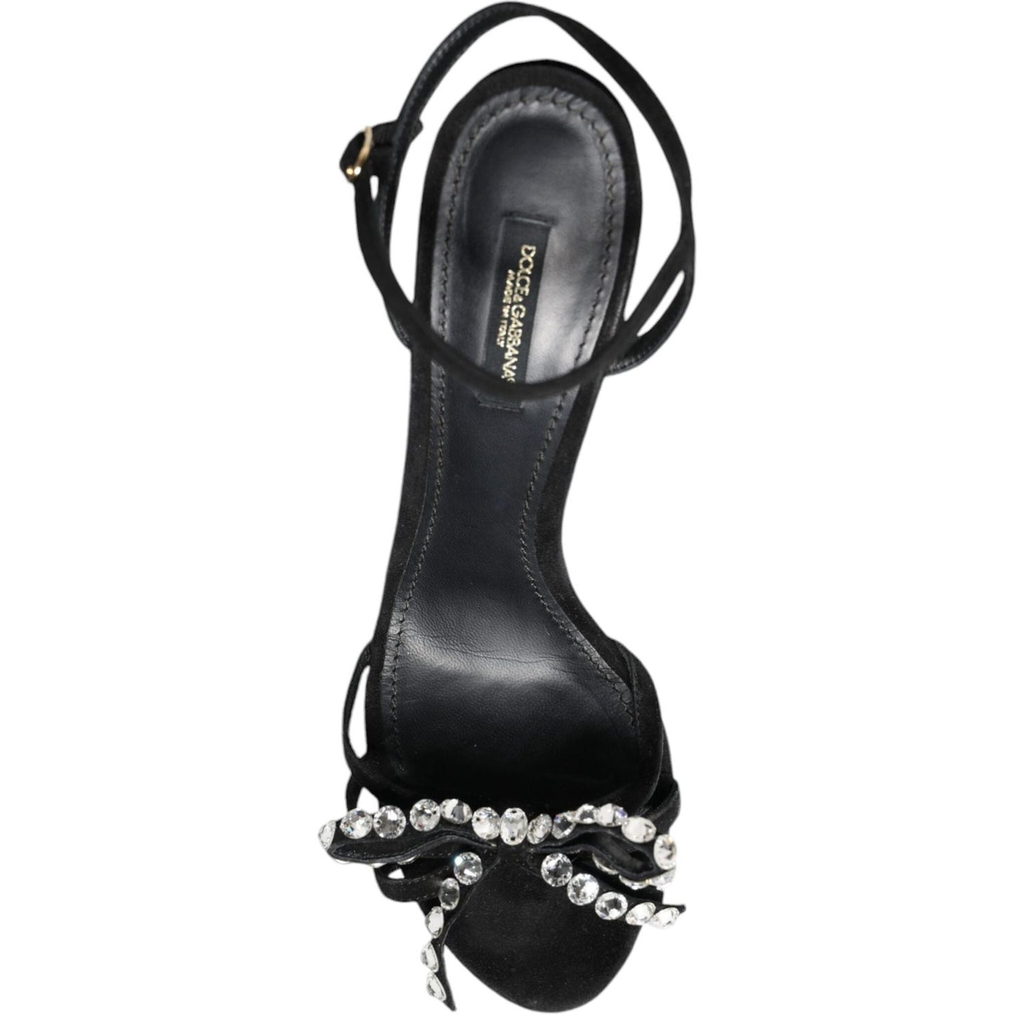 Dolce & Gabbana Black Leather Crystal Bow Heels Sandals Shoes Dolce & Gabbana