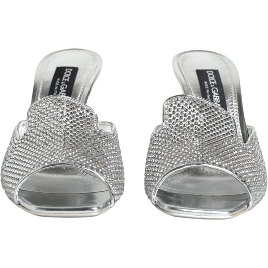 Dolce & Gabbana Silver Viscose Logo Heels Slide Sandals Shoes Dolce & Gabbana