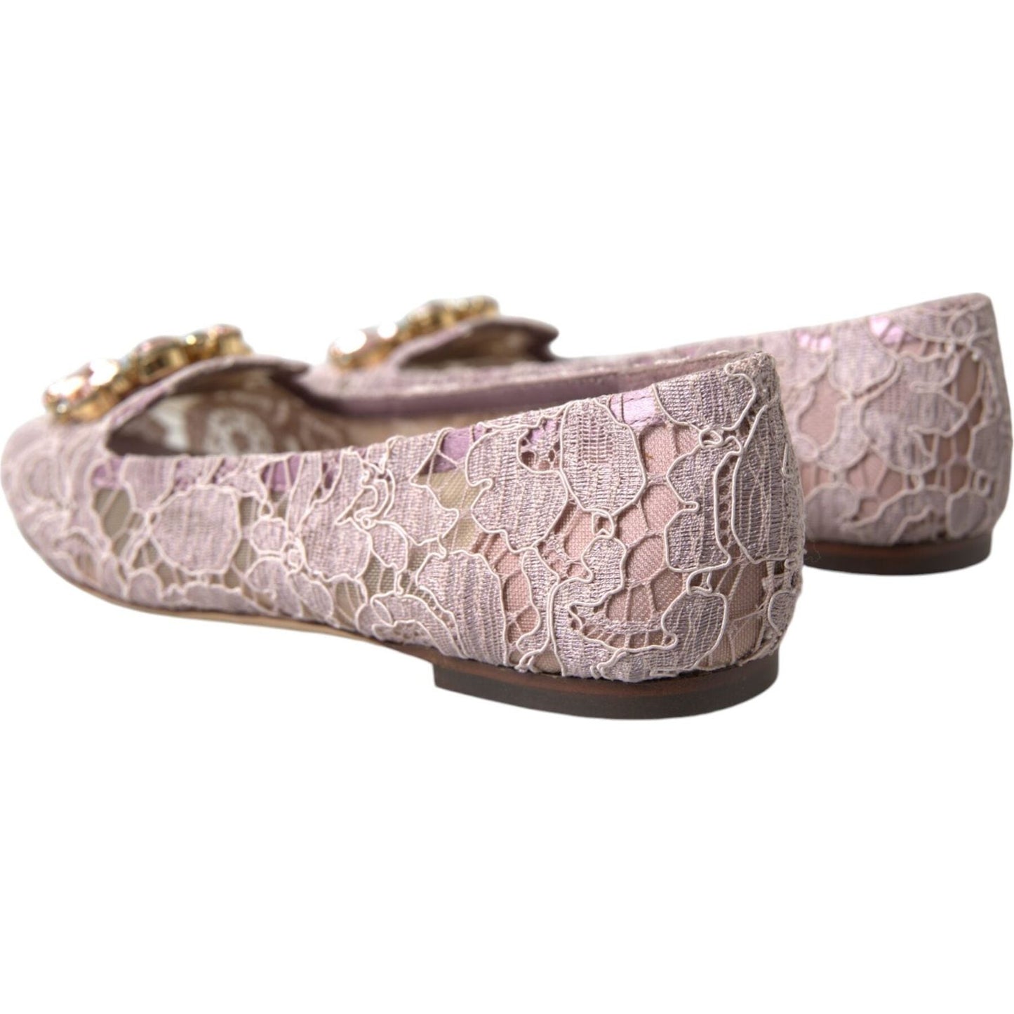 Dolce & Gabbana Pink Lace Crystal Ballet Flats Loafers Shoes Dolce & Gabbana