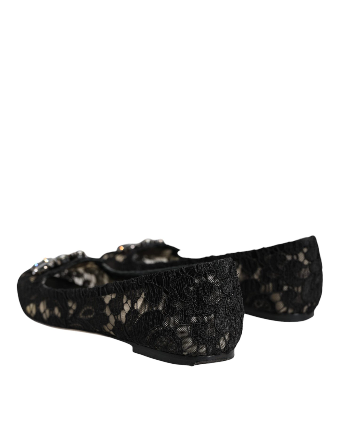 Dolce & Gabbana Black Lace Crystal Ballet Flats Loafer Shoes Dolce & Gabbana