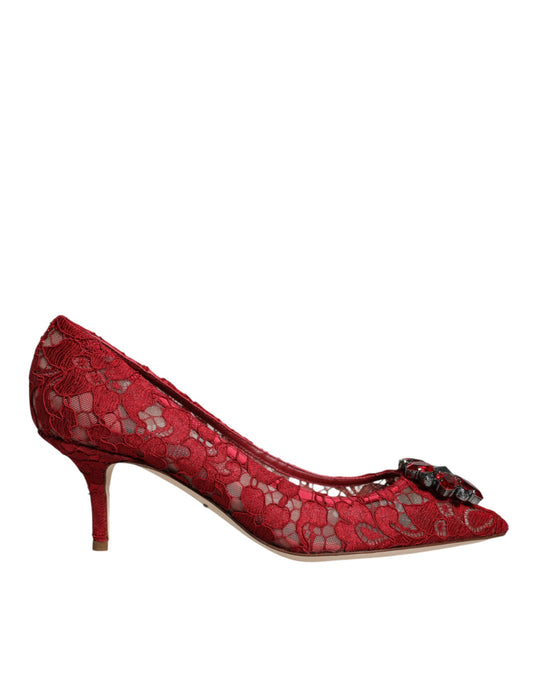 Dolce & Gabbana Red Taormina Lace Crystal Heels Pumps Shoes Dolce & Gabbana