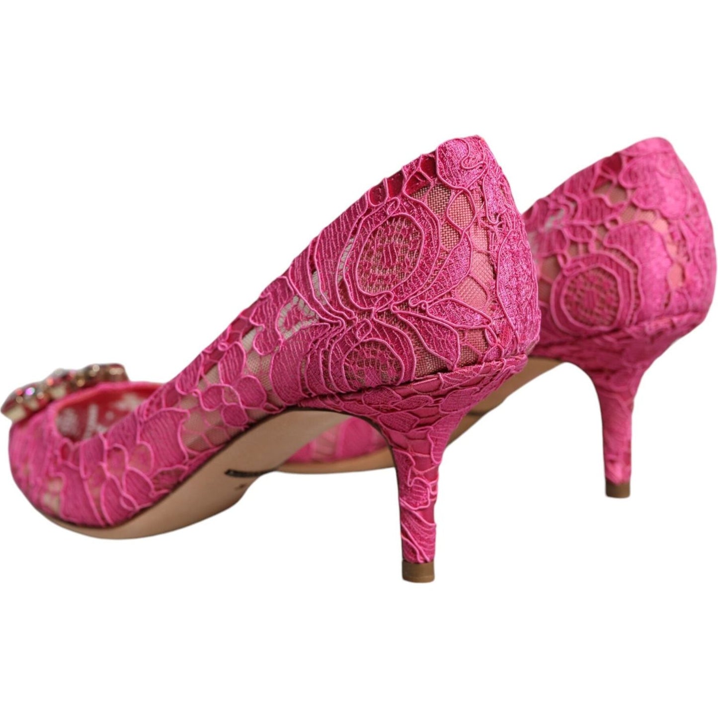 Dolce & Gabbana Pink Taormina Lace Crystal Heels Pumps Shoes Dolce & Gabbana