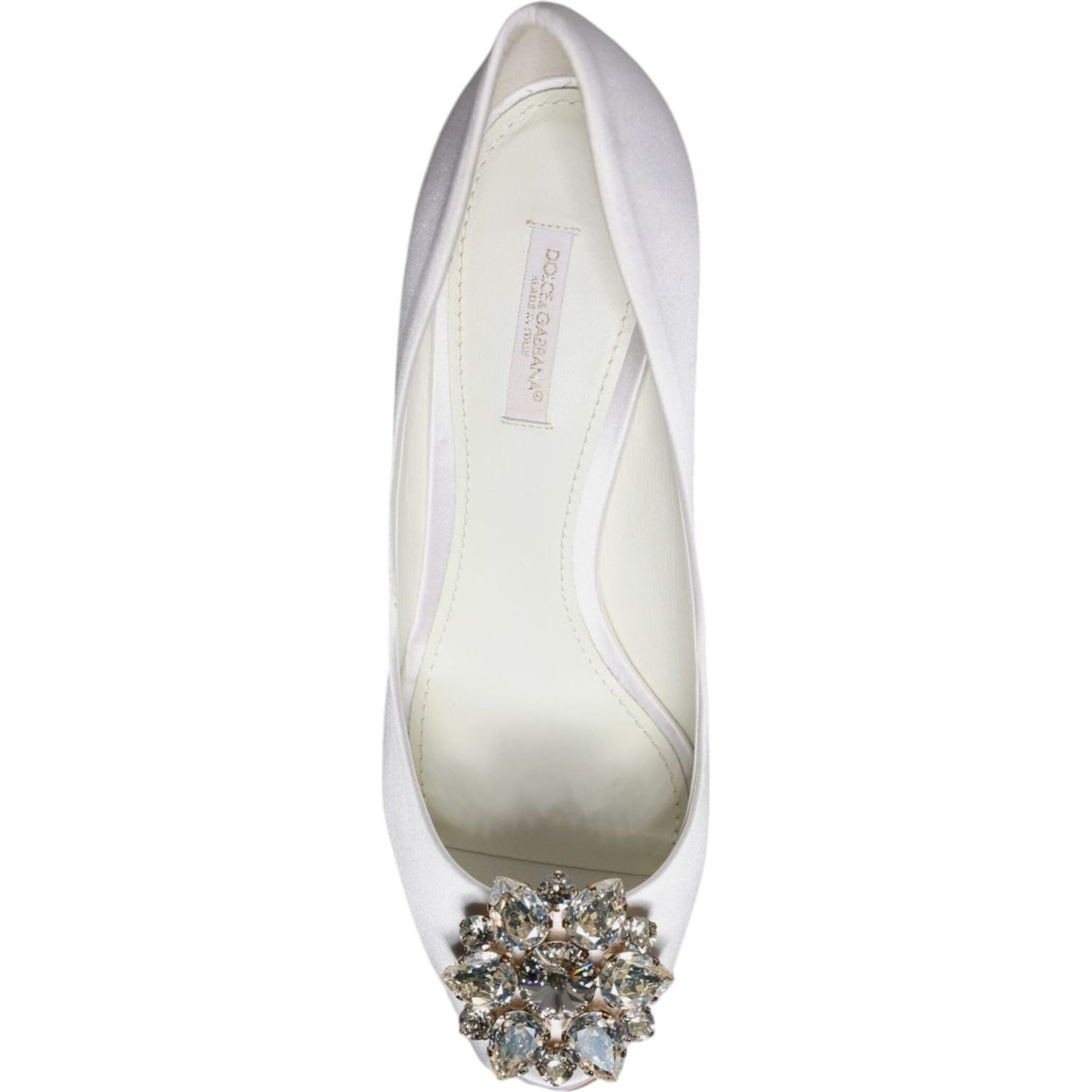 Dolce & Gabbana White Crystals Peep Toe Satin Pumps Shoes Dolce & Gabbana