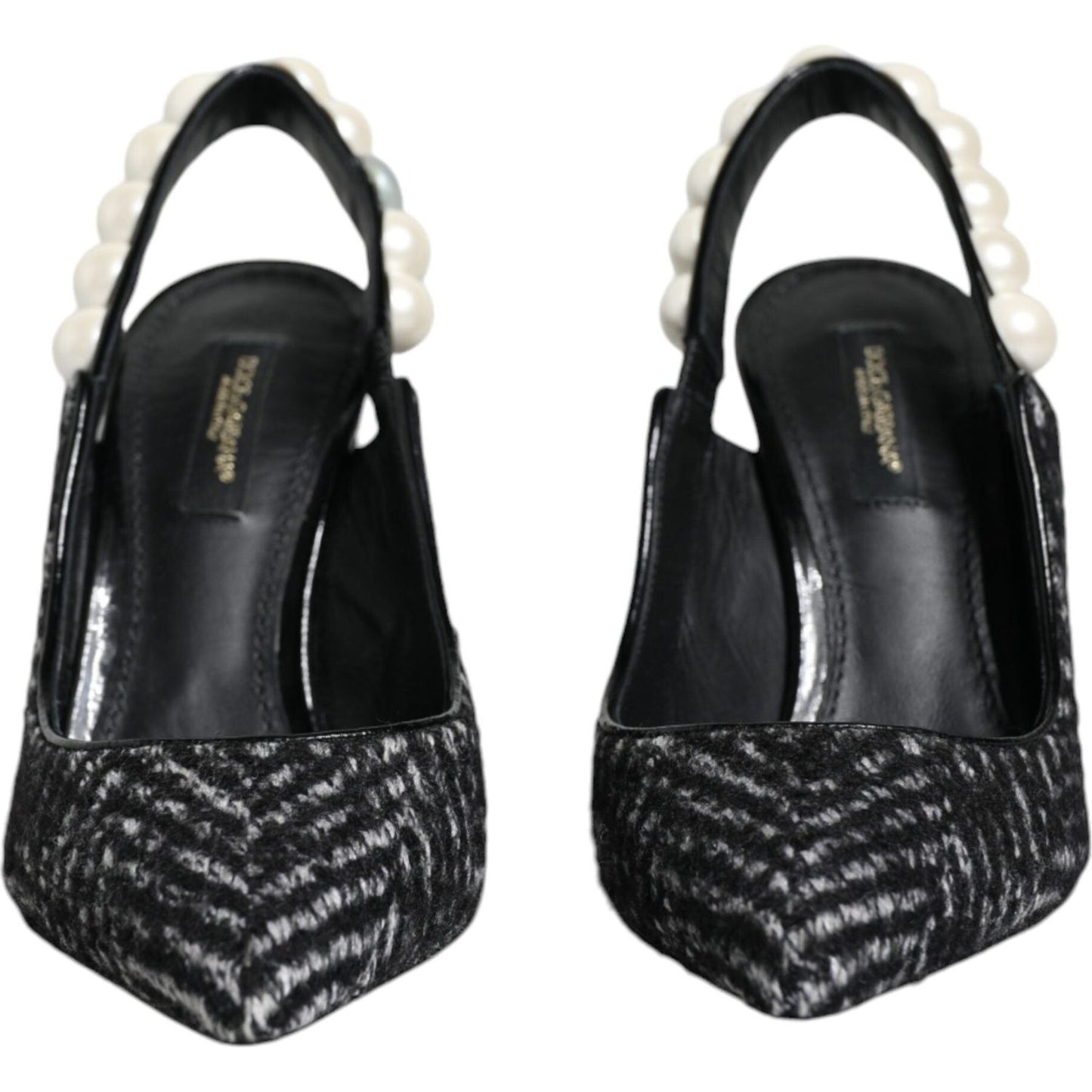 Dolce & Gabbana White Black Chevron Faux Pearl Slingback Shoes Dolce & Gabbana