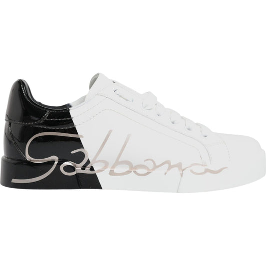 Dolce & Gabbana White Black Portofino Low Top Sneakers Shoes Dolce & Gabbana