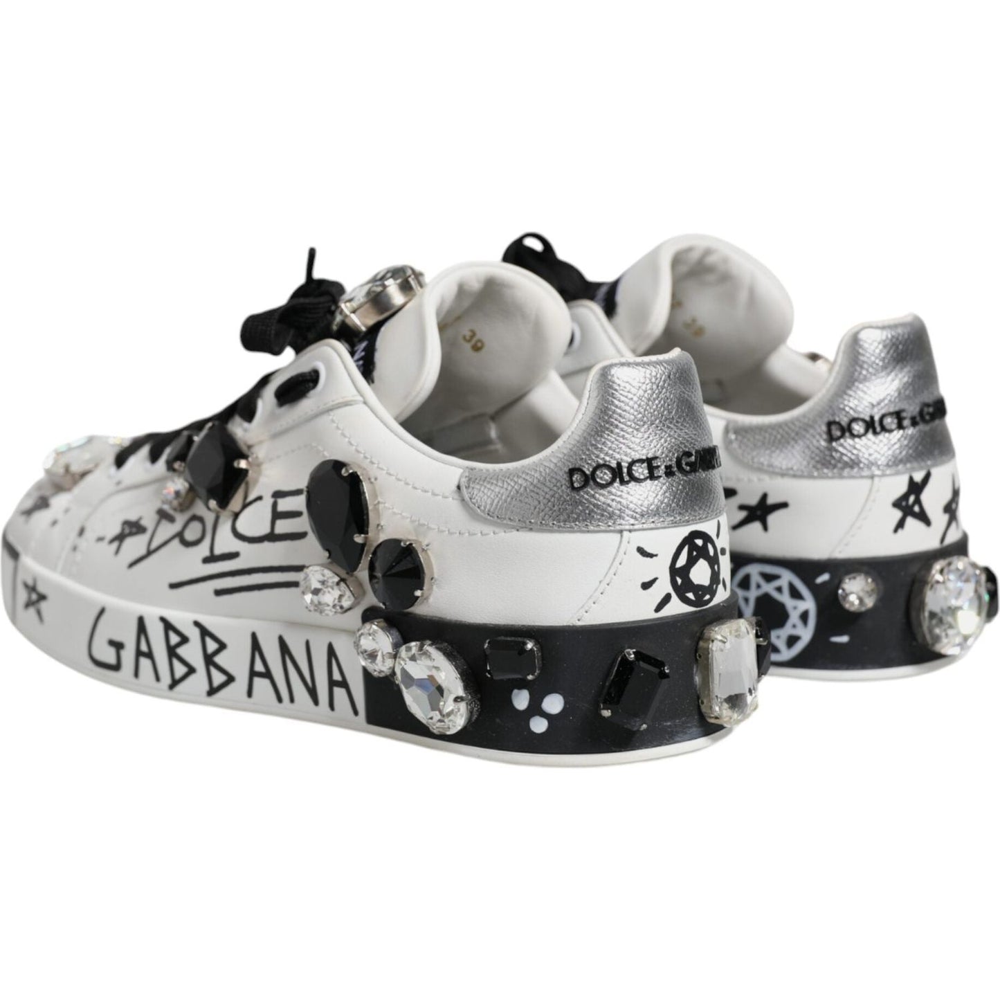 Dolce & Gabbana White Crystal Portofino Low Top Sneaker Shoes Dolce & Gabbana