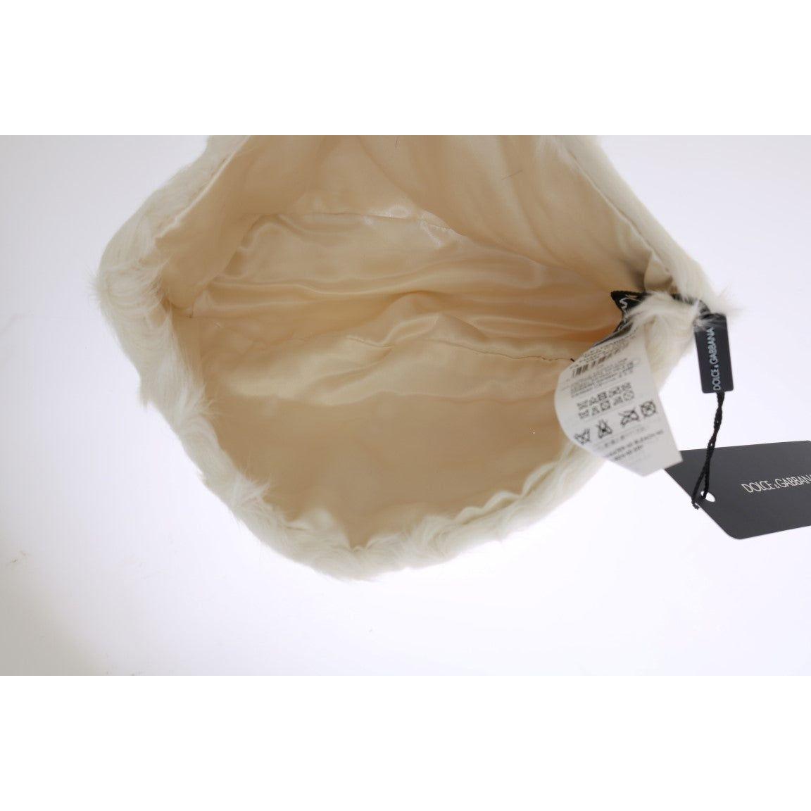 قبعة شتوية فاخرة من الفرو الأبيض الأنيق من دولتشي آند غابانا