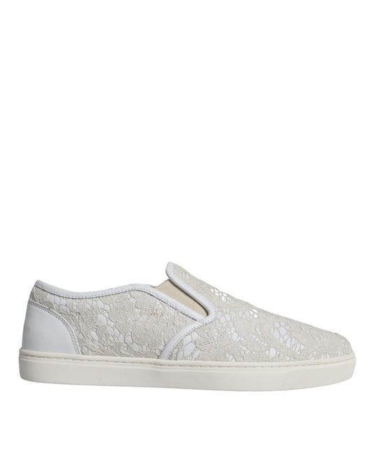 Dolce & Gabbana White Leather Lace Slip On Loafers Shoes Dolce & Gabbana