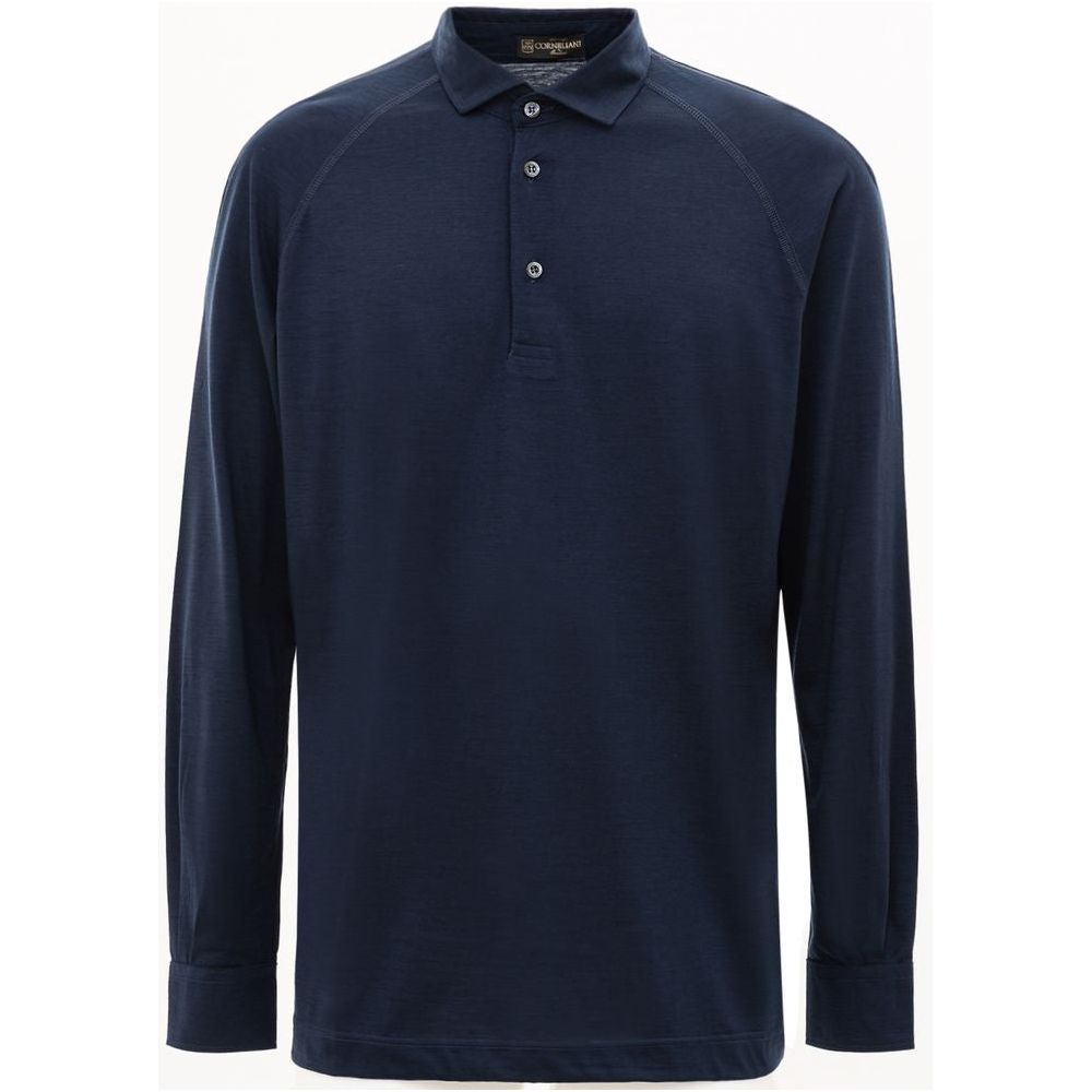 Corneliani Blue Wool Vergine Polo Shirt Corneliani