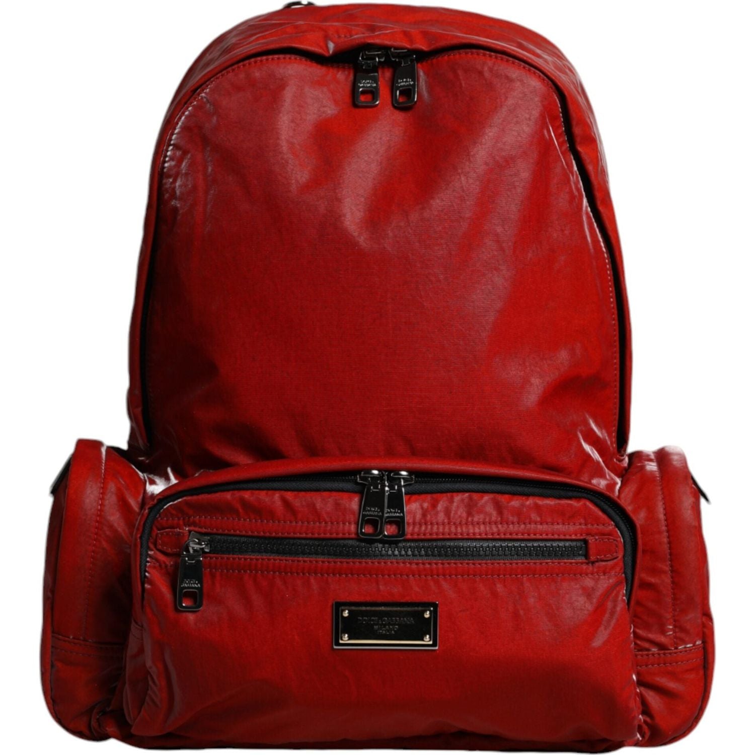 Dolce & Gabbana Red Patent Leather Logo Plaque Backpack Bag