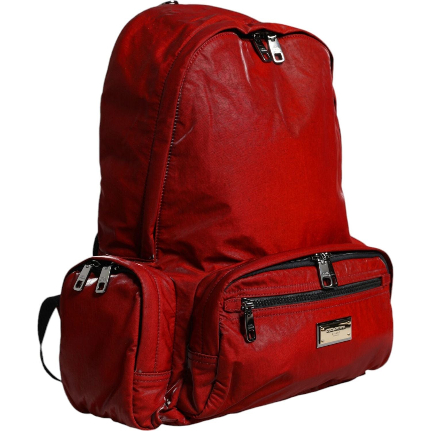 Dolce & Gabbana Red Patent Leather Logo Plaque Backpack Bag