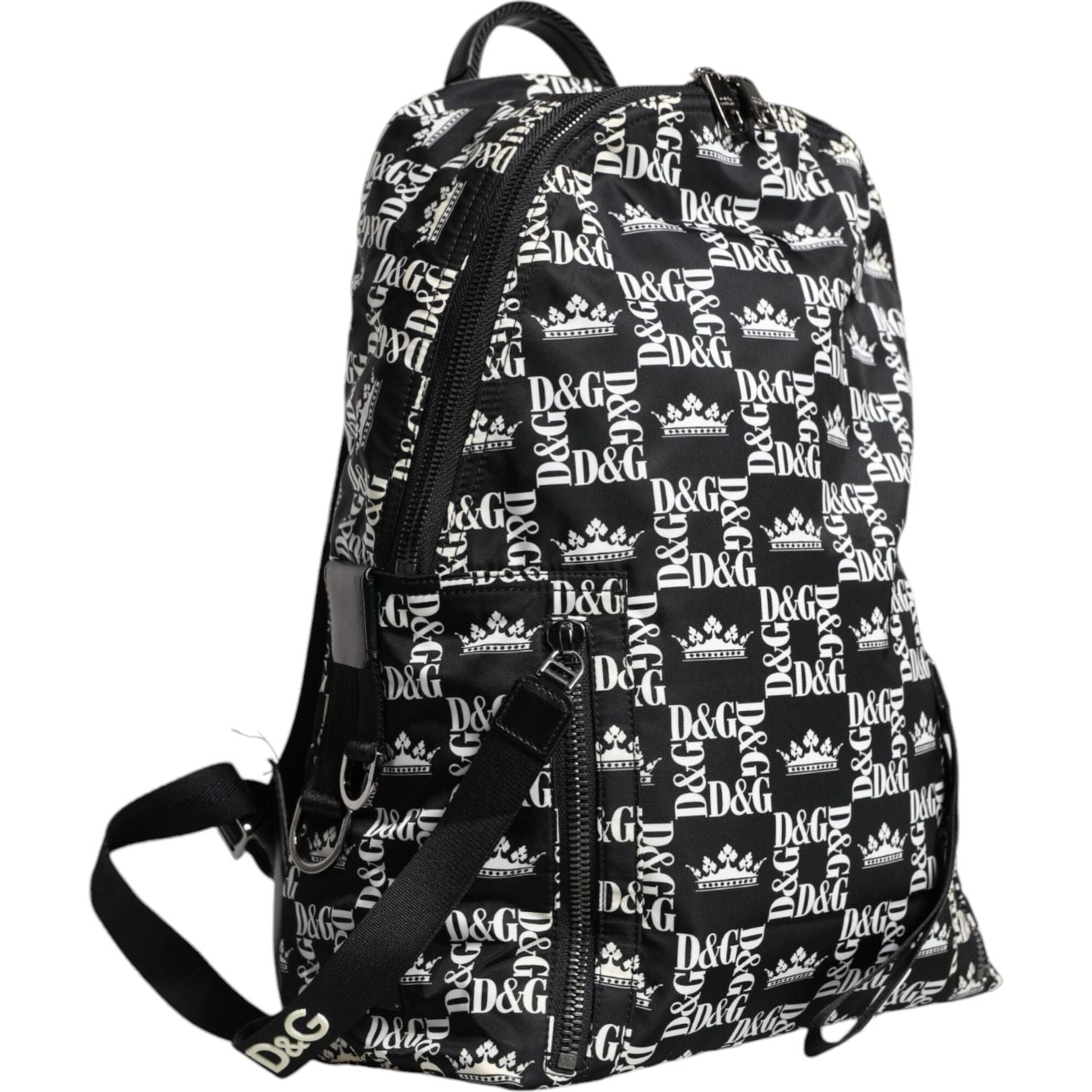 Dolce & Gabbana Black White DG Crown Logo Nylon Backpack Bag