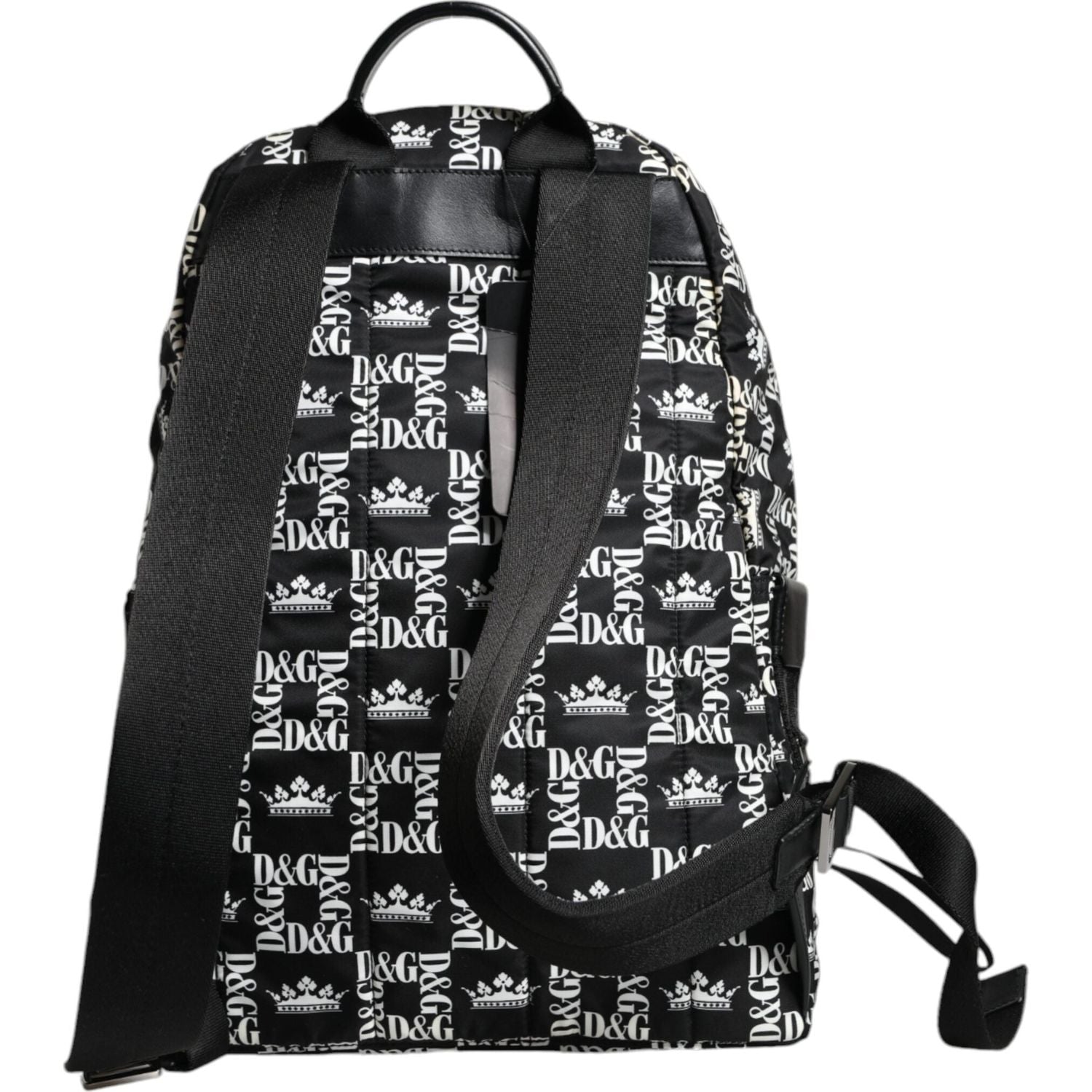 Dolce & Gabbana Black White DG Crown Logo Nylon Backpack Bag