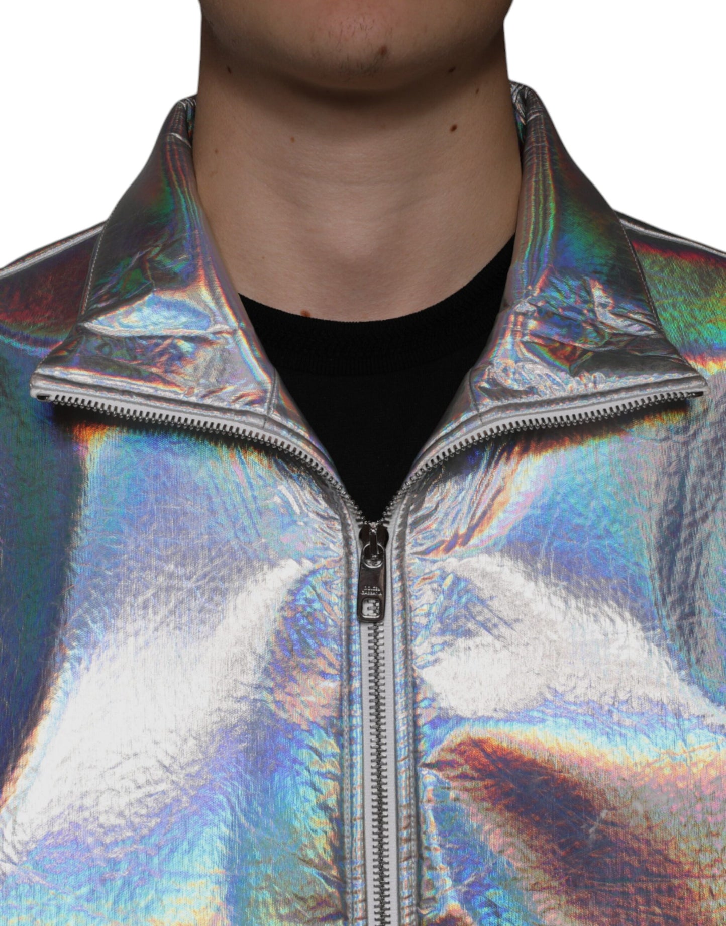 Dolce & Gabbana Silver Iridescent Full Zip Men Bomber Jacket Dolce & Gabbana