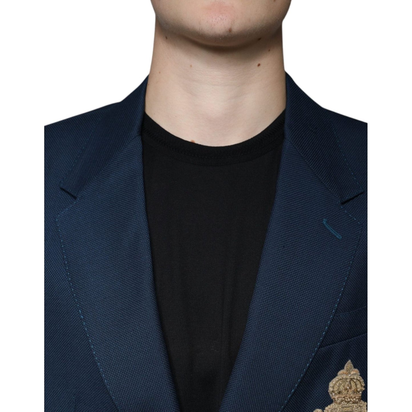 Dolce & Gabbana Blue Wool Logo Single Breasted Coat Blazer Dolce & Gabbana