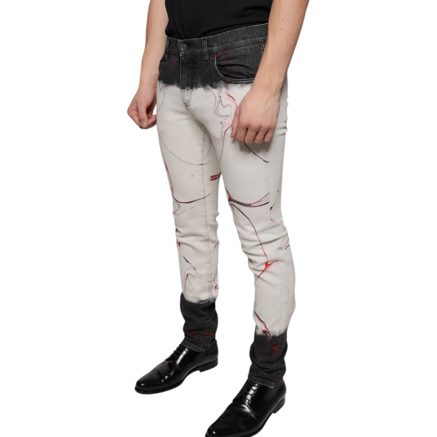 Dolce & Gabbana Black White Printed Skinny Men Denim Jeans Dolce & Gabbana