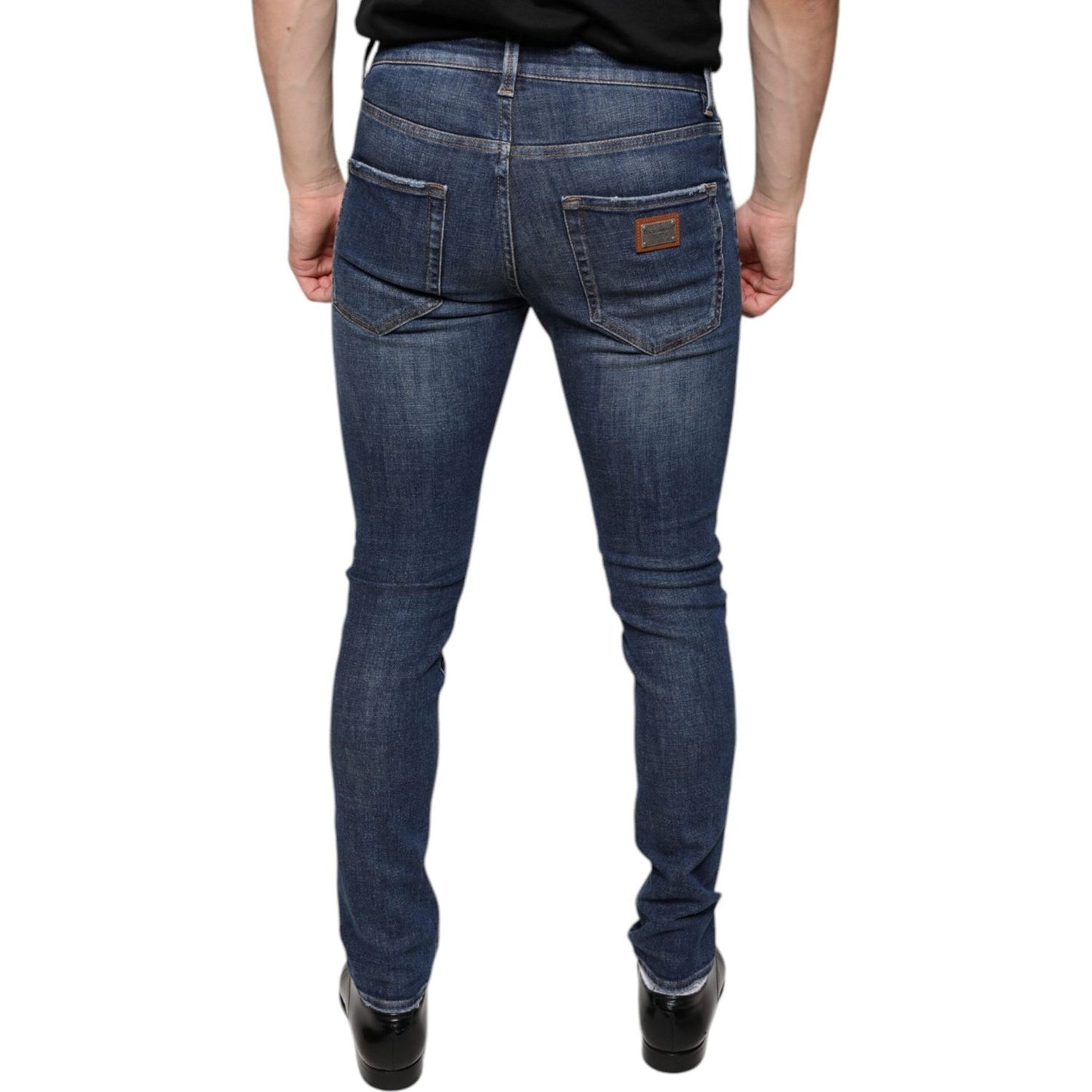 Dolce & Gabbana Dark Blue Washed Cotton Skinny Denim Jeans Dolce & Gabbana