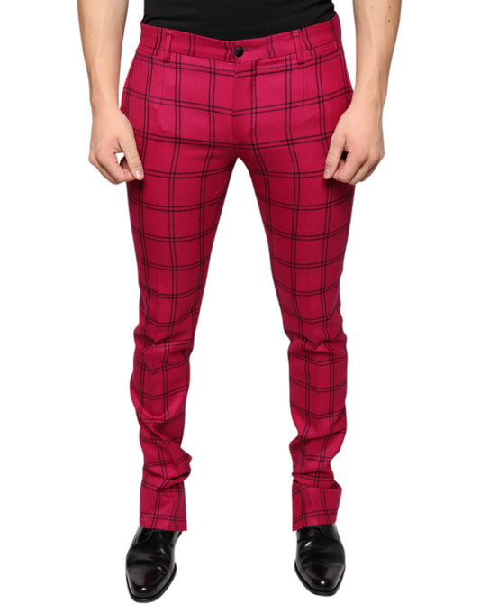 Dolce & Gabbana Pink Checkered Wool Skinny Pants Dolce & Gabbana