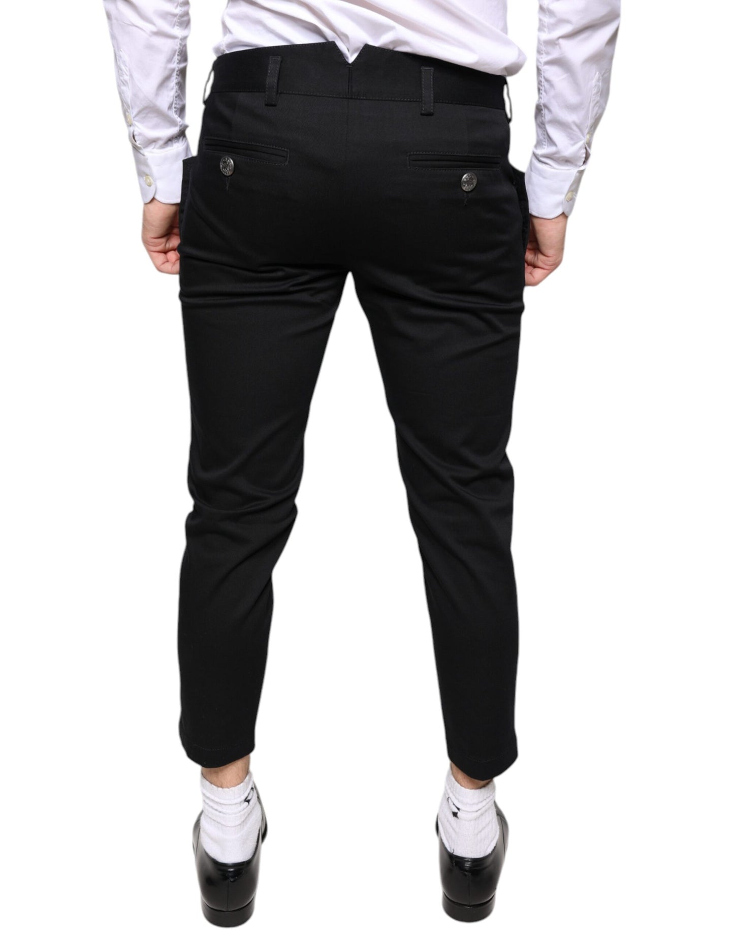 Dolce & Gabbana Black Cotton Embellished Cropped Pants Dolce & Gabbana