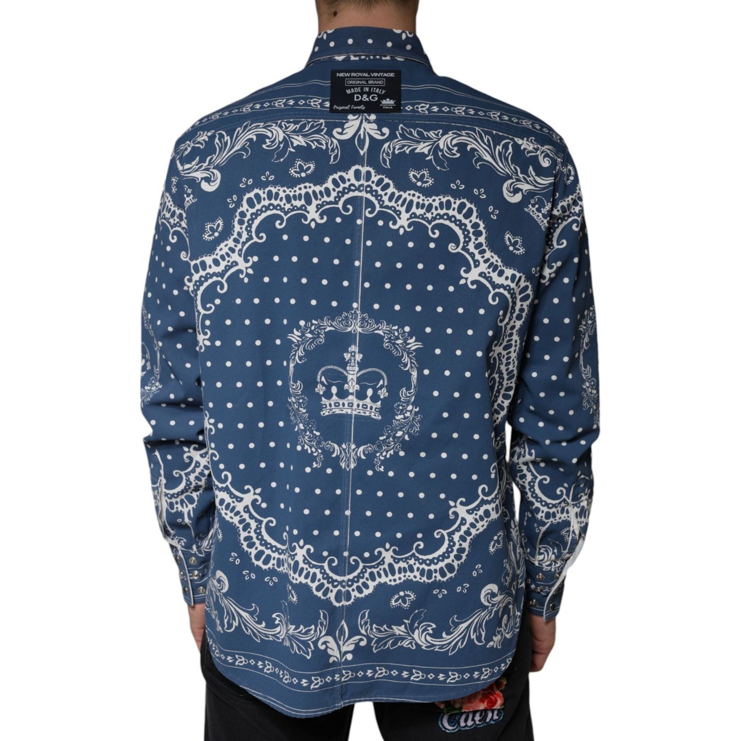 Dolce & Gabbana Blue White Bandana Print Cotton Casual Shirt Dolce & Gabbana