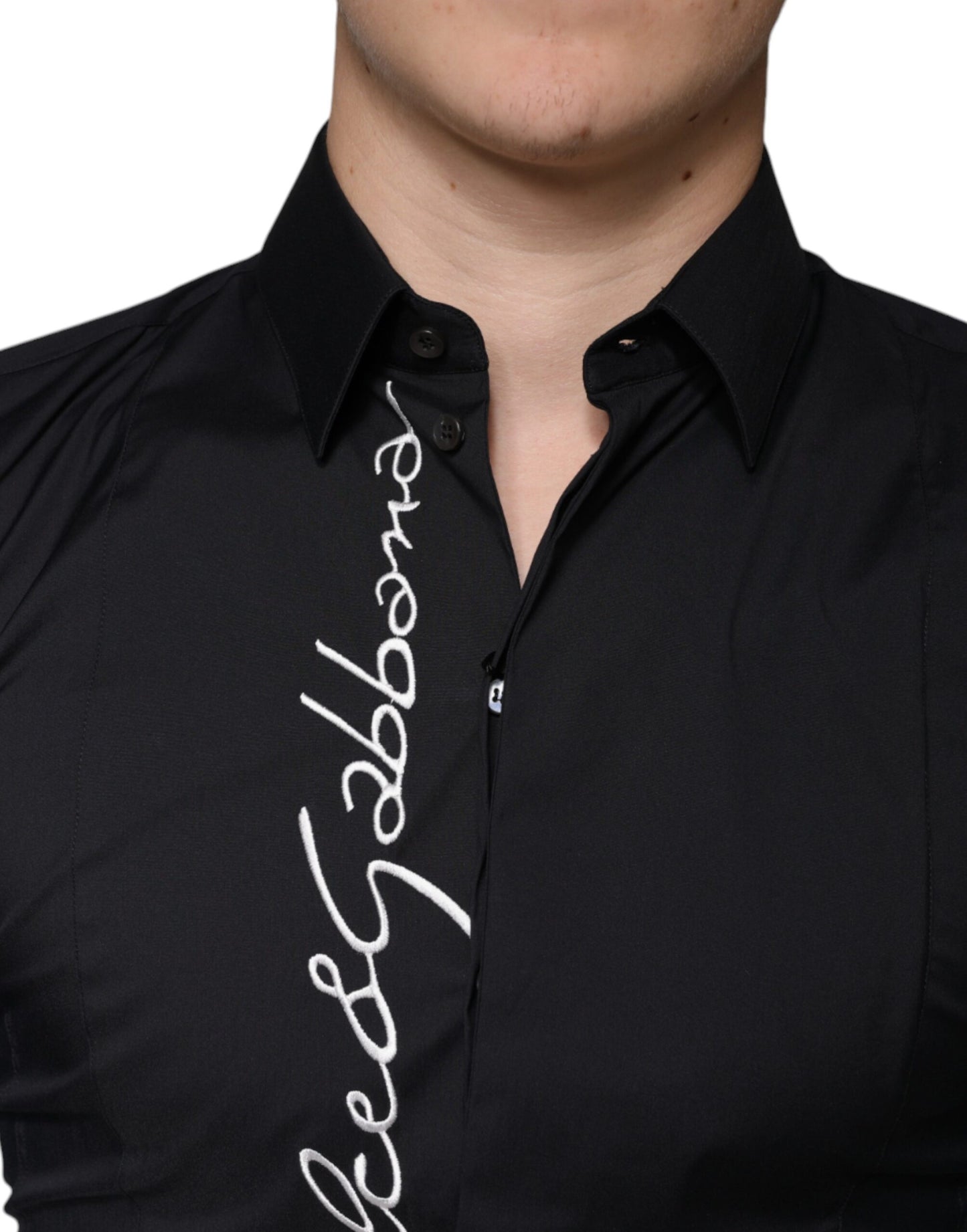 Dolce & Gabbana Black Logo Embroidered SICILIA Dress Shirt Dolce & Gabbana