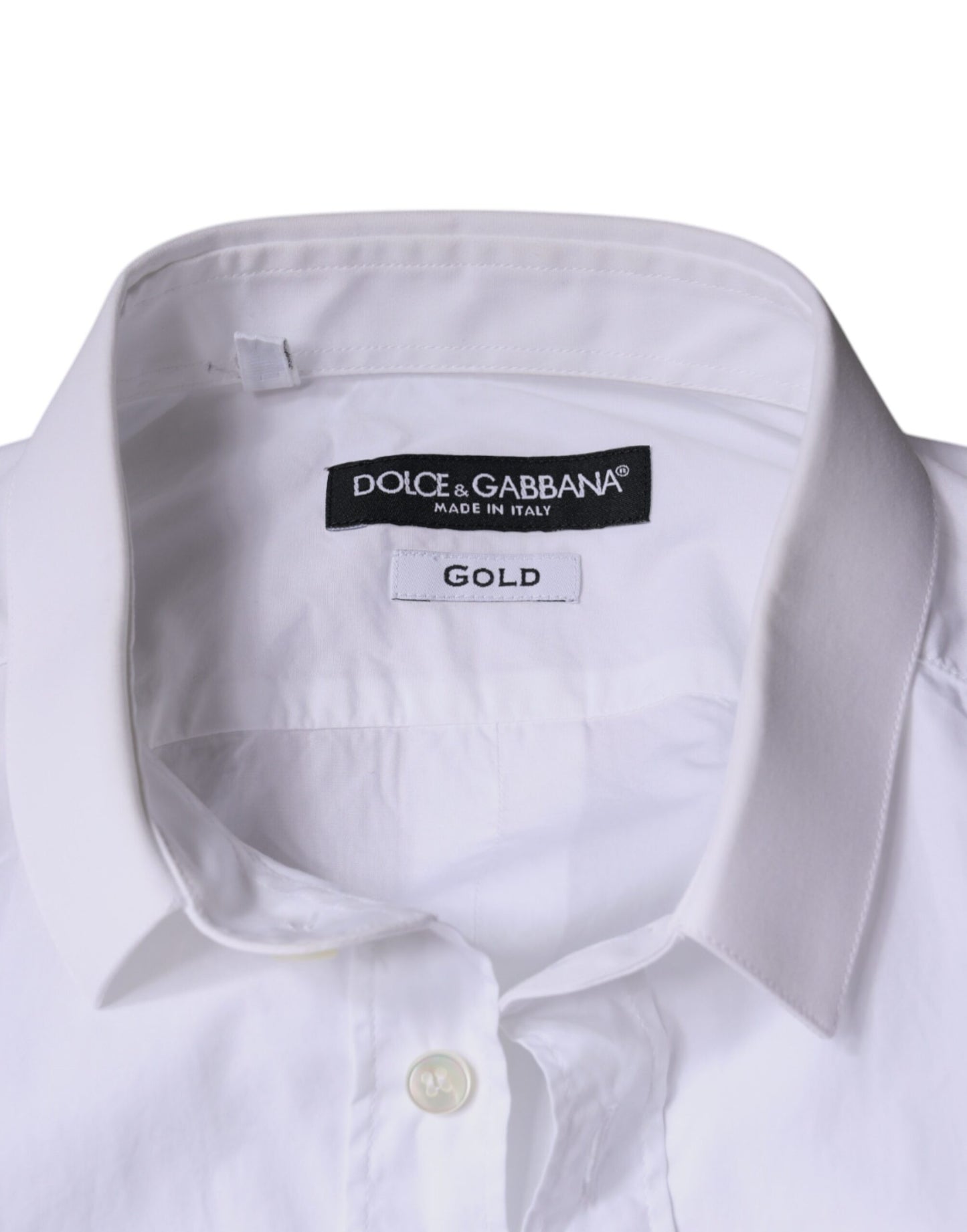 Dolce & Gabbana White Cotton Dress GOLD Formal Collared Shirt Dolce & Gabbana