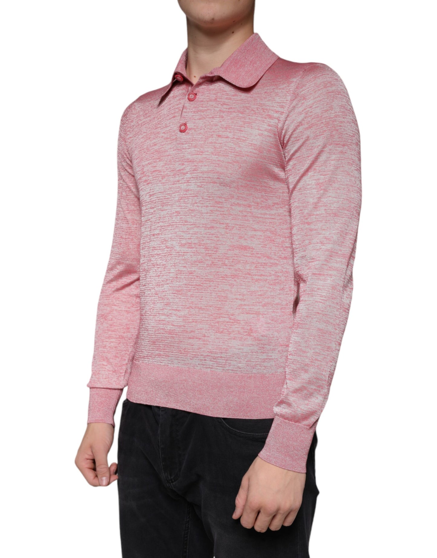 Dolce & Gabbana Pink Polyester Long Sleeve Men Polo T-shirt Dolce & Gabbana