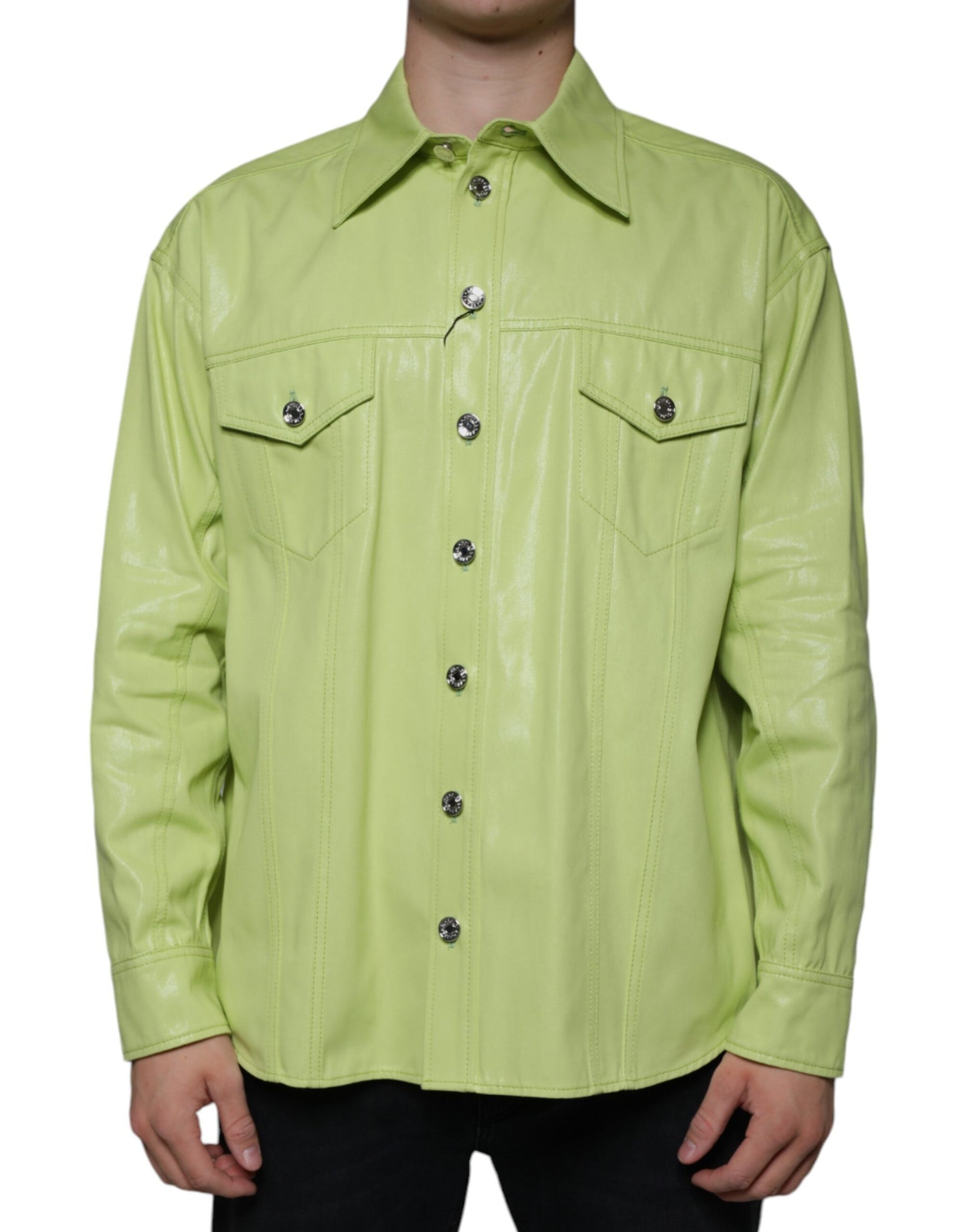 Dolce & Gabbana Green Cotton Collared Men Button Down Shirt Dolce & Gabbana