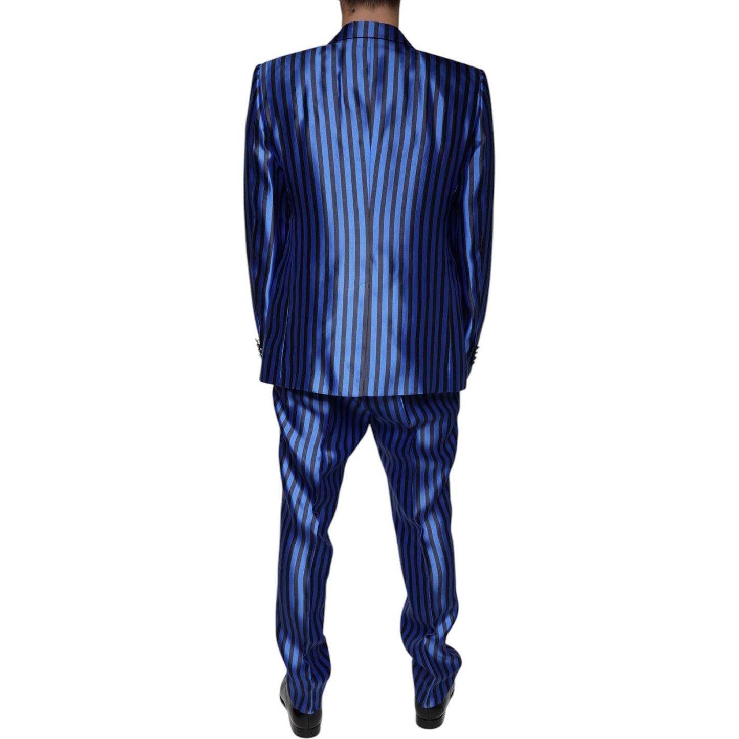 Dolce & Gabbana Metallic Blue Stripes Formal 3 Piece Suit Dolce & Gabbana