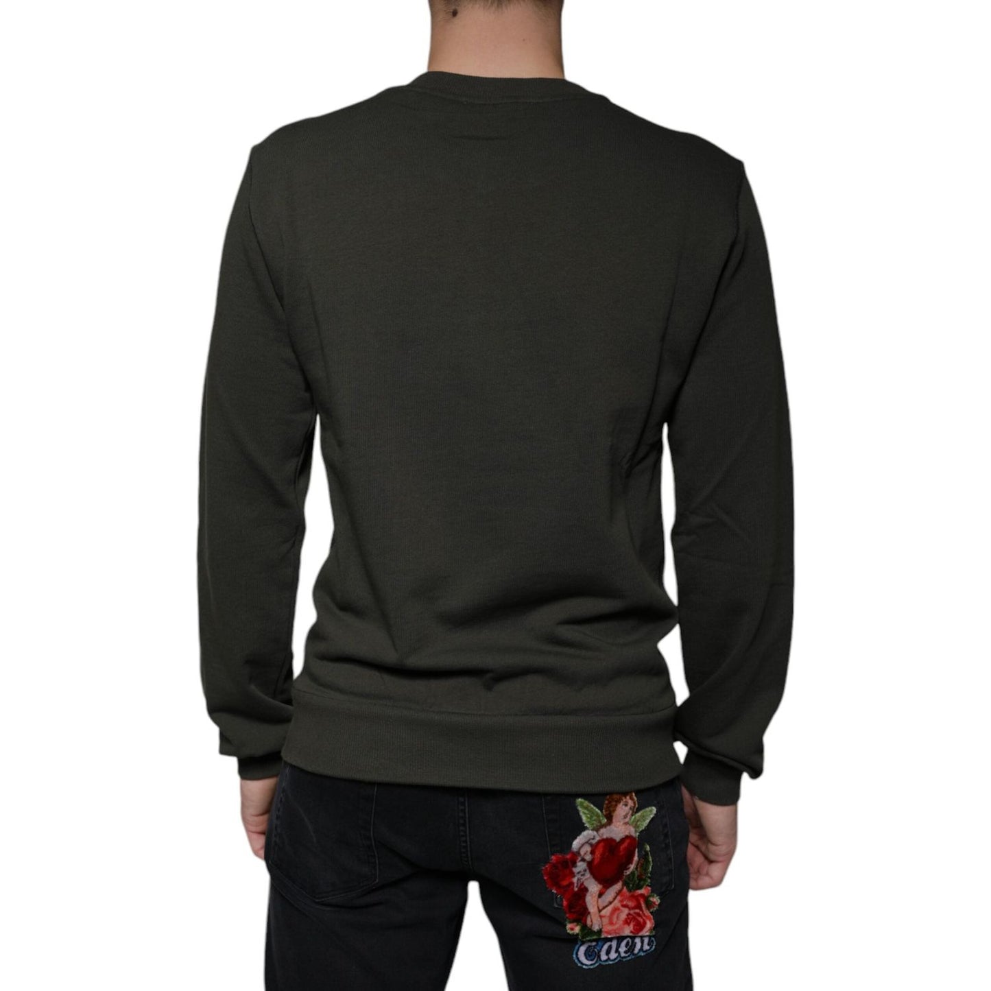 Dolce & Gabbana Army Green DG Crown Crew Neck Pullover Sweater Dolce & Gabbana