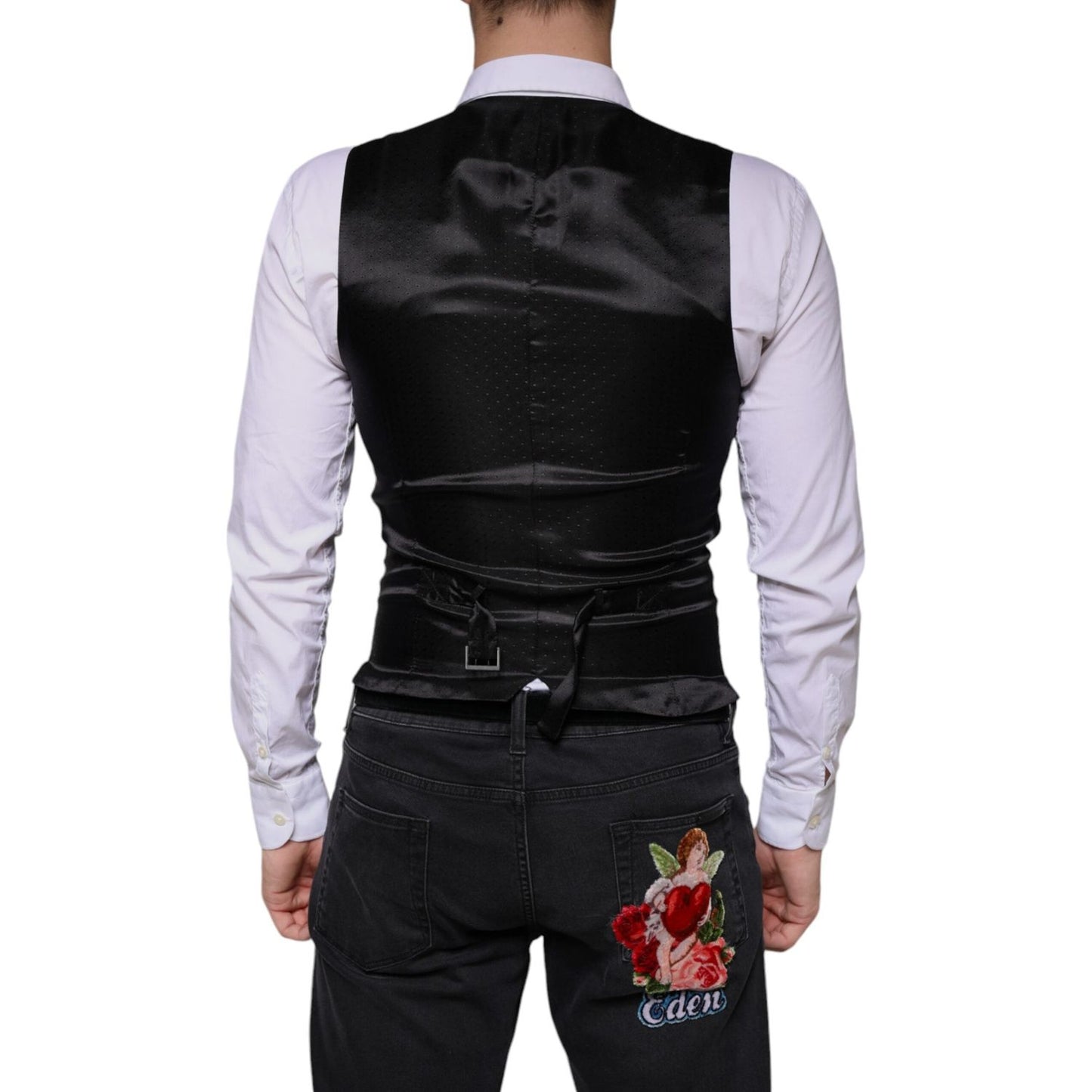 Dolce & Gabbana Black Wool Waistcoat Dress Formal Vest Dolce & Gabbana