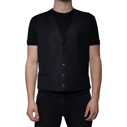 Dolce & Gabbana Black Wool Waistcoat Dress Formal Vest Dolce & Gabbana