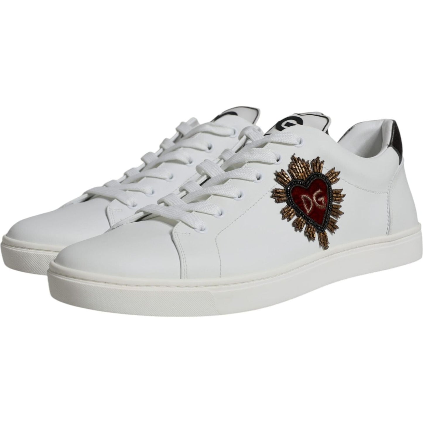 Dolce & Gabbana White Silver Sacred Heart Men Sneakers Shoes