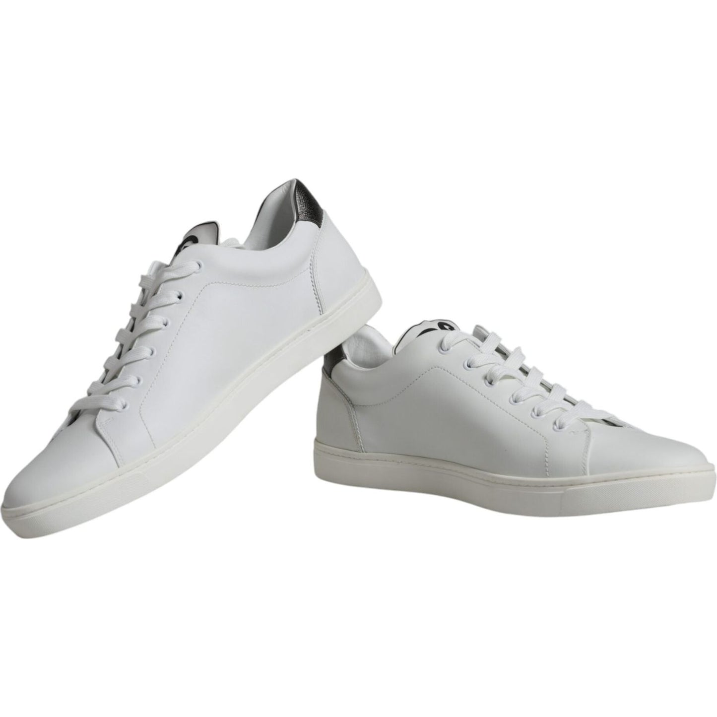 Dolce & Gabbana White Silver Sacred Heart Men Sneakers Shoes