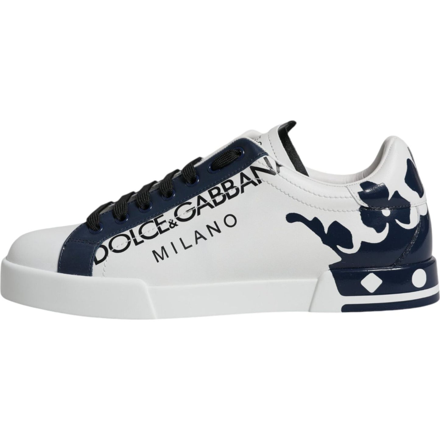 Dolce & Gabbana White Blue Leather Crown Milano Sneakers Shoes