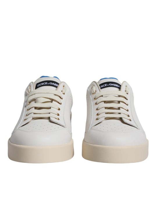 Dolce & Gabbana White Blue Perforated Low Top Sneakers Shoes Dolce & Gabbana