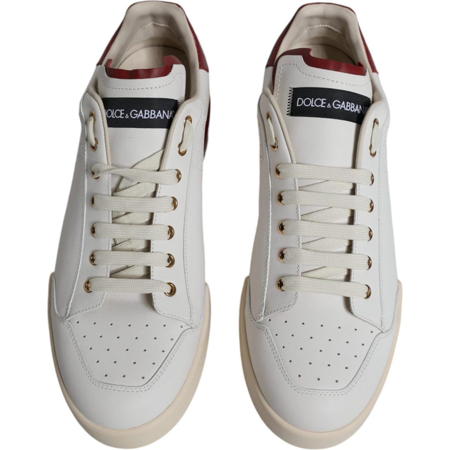 Dolce & Gabbana White Red Perforated Low Top Sneakers Shoes