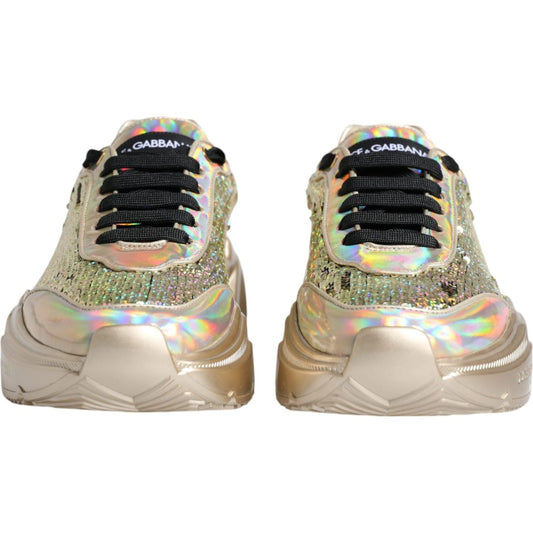 Dolce & Gabbana Gold Sequin Iridiscent Daymaster Sneakers Shoes