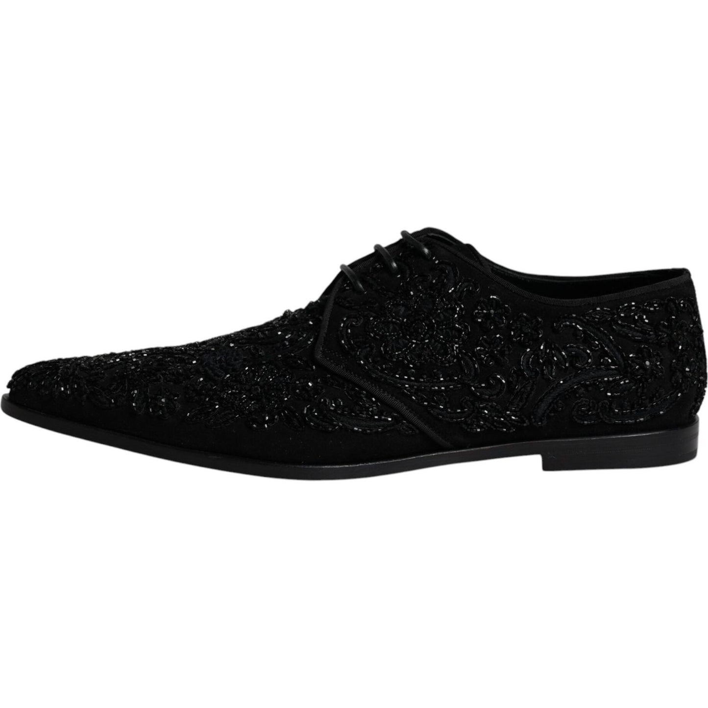 Dolce & Gabbana Black Embellished Suede Derby Formal Shoes Dolce & Gabbana