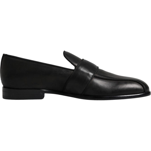 Dolce & Gabbana Black Leather Logo Slip On Men Loafers Shoes