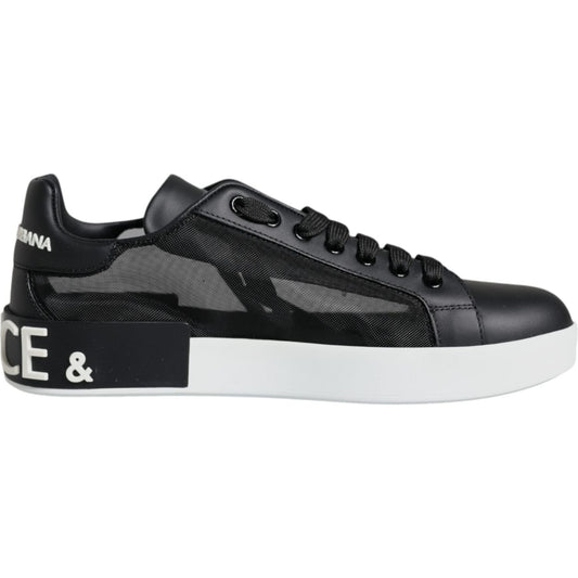 Dolce & Gabbana Black Calf Leather Portofino Sneakers Shoes