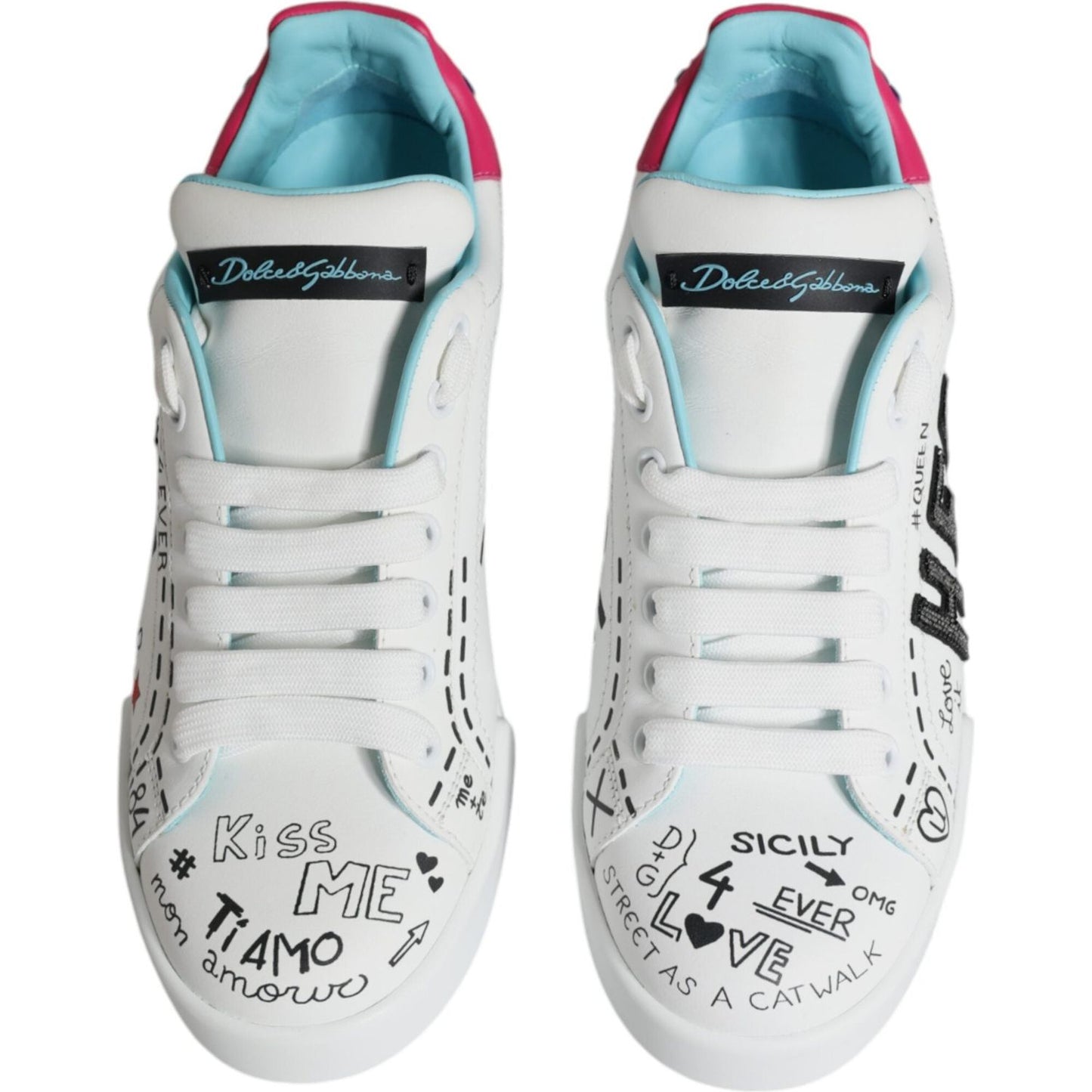 Dolce & Gabbana White Portofino Leather Low Top Sneaker Shoes Dolce & Gabbana