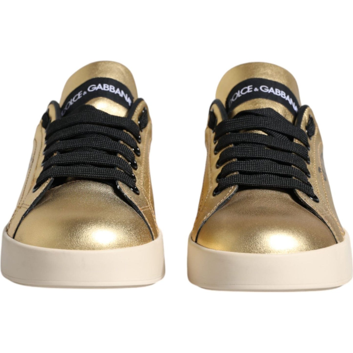 Dolce & Gabbana Gold Portofino Calf Leather Sneakers Shoes Dolce & Gabbana