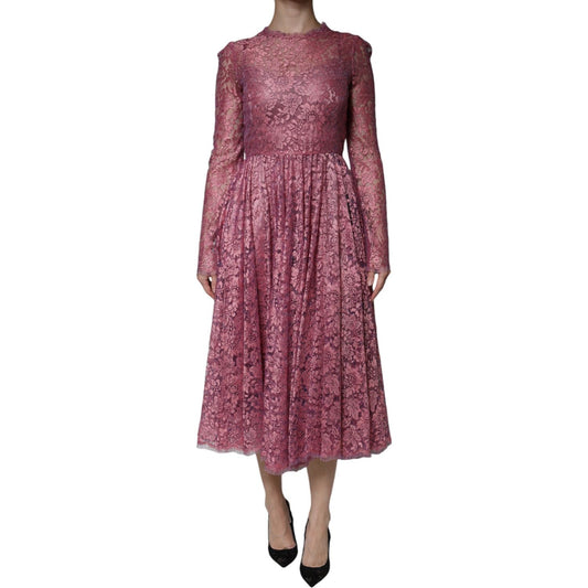 Dolce & Gabbana Fuchsia Floral Lace Long Sleeve Maxi Dress